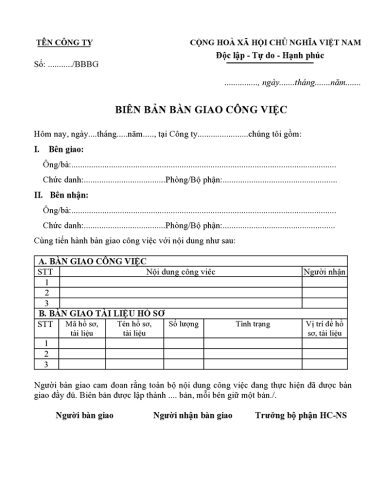 biên bản bàn giao ca trực của nhân viên bảo vệ nh-ks