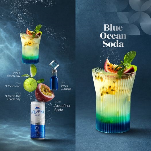 bộ công thức pha chế 10 món cocktail từ "nàng thơ" aquafina soda