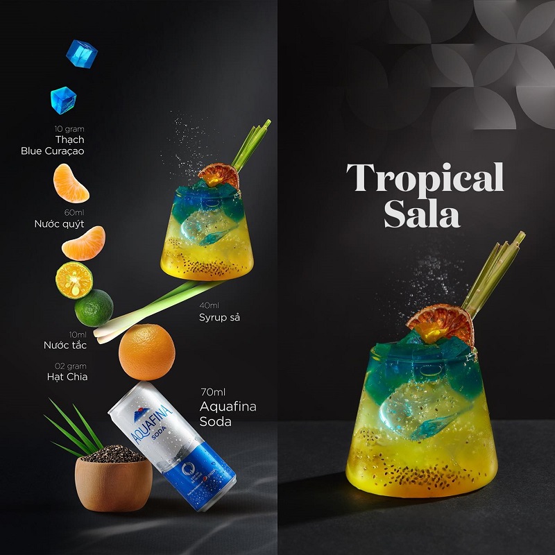bộ công thức pha chế 10 món cocktail từ "nàng thơ" aquafina soda