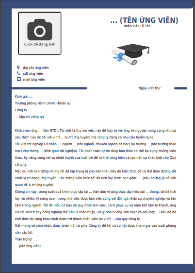 mẫu cover letter chuẩn cho dân ngành