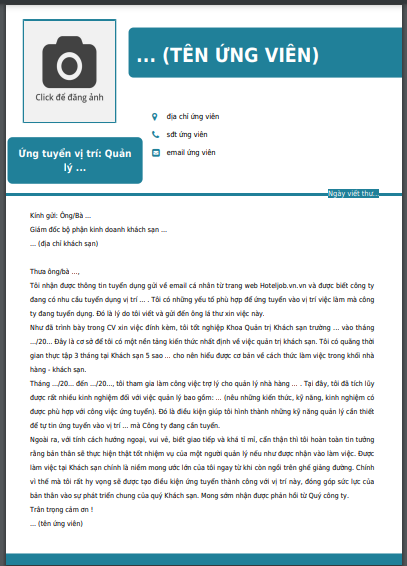 mẫu cover letter chuẩn cho dân ngành
