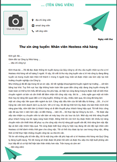 mẫu cover letter chuẩn cho dân ngành