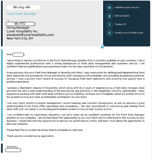 mẫu cover letter chuẩn cho dân ngành