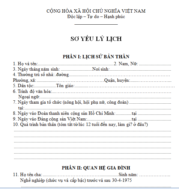 mẫu sơ yếu lý lịch xin việc