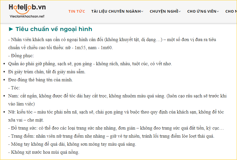 quy định ngoại hình nghiêm ngặt đến cực đoan trong ngành ks-nh