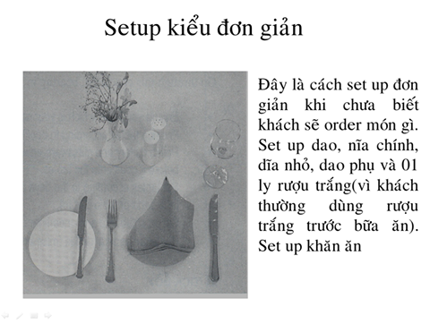 quy trình điều chỉnh bộ dụng cụ ăn theo từng món