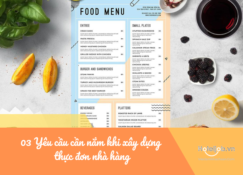 yêu cầu cần nắm khi xây dựng thực đơn nhà hàng