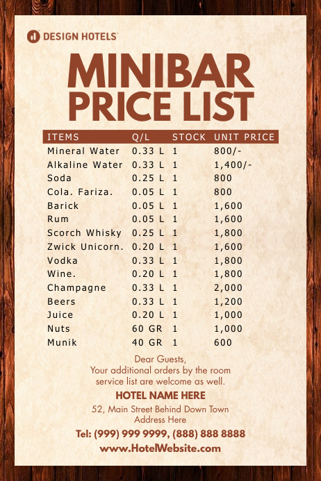 mau phieu minibar